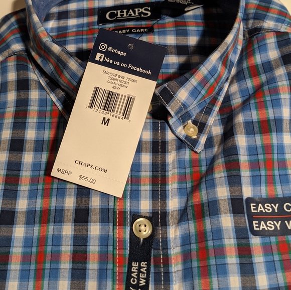Chaps Long sleeve Men's Dress Shirt Nwt Plaid red - Picture 2 of 3